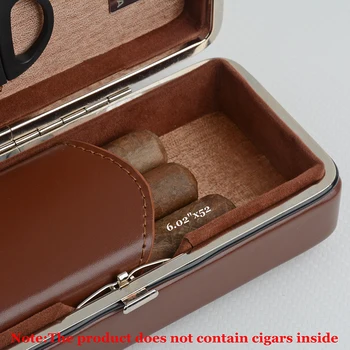 Executive Brun Læder Cigar Tilfælde Cedar Linje Cigar Indehaveren Mini Humidor Med Cutter - Personlig Gave for Mænd