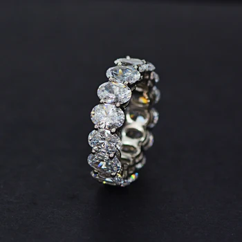 OEVAS 925 Sterling Sølv 5*7 mm Oval Cut Fuld Eternity Ring For Kvinder Gnister High Carbon Diamant Bryllup Fine Smykker