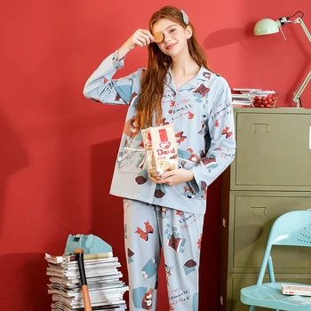 FENTENG Efteråret Pyjamas For Kvinder Mode Homewear Trykt Pyjamas Kausale Pyjamas Sæt Hjem Passer til Kvinder J98132656