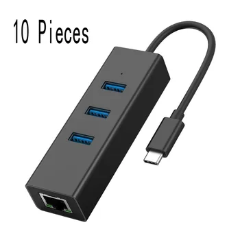 10 pc ' er af høj kvalitet USB 3.0 Hub Type-c netværkskort OTG USB-Hubs Type C til Rj45 Lan-Adapter, Gigabit Ethernet, USB-Splitter
