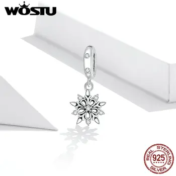 WOSTU Nye 925 Sterling Sølv Krystal Snefnug i sølv for Oprindelige Armbånd Kvinder DIY-Perler, Smykker at Gøre DXC1649