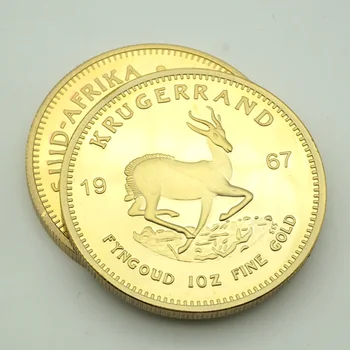 5pcs/masse 1967 Sydafrika Krugerrand metal forgyldt mønt en ounce Runde Souvenir Mønter Samling Spille
