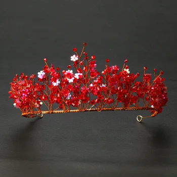 Nye Red Crystal Crown Kinesisk-Stil Bryllup Hovedbeklædning Håndlavede øreringe, tiara Bryllup Brude Tilbehør