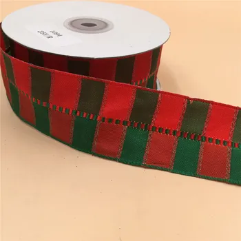 N1094 38MM X 25yards Jul bånd rød/grøn check plaid gave indpakning wired edge-bånd