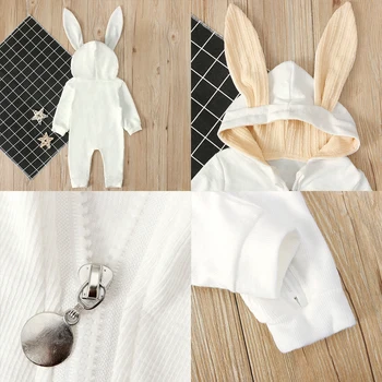 2020 Baby Efterår og Vinter Tøj Nyfødte Dreng Pige 3D-Romper Bunny Ører langærmet Tøj Kanin Samlede Zip Varm Buksedragt