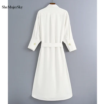 SheMujerSky Kvinder Hvid Skjorte Kjole 2020 Efteråret Casual Kjole Med Vinger Dame Kjoler vestidos jurken