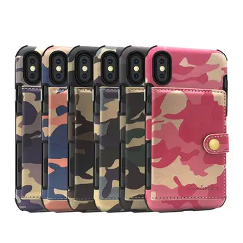 FTAIDKJ Camouflage PU Læder taske Til iPhone XS Antal XR-X Camo Tilbage Dække For iPhone 7 8 6 6S Plus Med Kort Lomme, Taske Coque