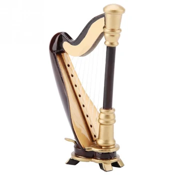 Træ-Mini-Harpe Replica Og gaveæske Mini-Harpe Model Mini Musical Instrument Hjem Udsmykning Musical Instrument Model 9Cm