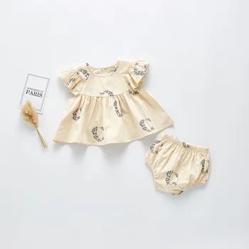 Baby Tøj To delt Sæt 2020 Sommer Passer til Nyfødte Baby Girl Fashion Style Fox Blomst Ren Bomuld 2-delt Sæt