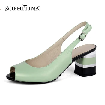 SOPHITINA Mode Spænde Sandaler Høj Kvalitet Fåreskind Solid Komfortable Firkantet Hæl Sko Hot Salg Design Kvinde Sandaler SC170
