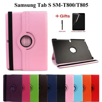 360 Graders Roterende PU Læder Smart taske Til Samsung Galaxy Tab S 10.5 tommer SM-T800/T801/T805 Tablet etui+Film+Pen