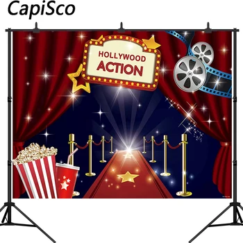 Capisco Hollywood Party Baggrund Popcorn Film Aften Fødselsdag Baggrund Red Carpet Kendte Banner Foto Indretning Studio Rekvisitter