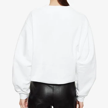Hvid Brev Udskrivning Frankrig Design Tyk Bomulds-Sweatshirt Kvinder 2020 Efteråret Elegante Solid Drop-skulder Kvinder Mode Harajuku