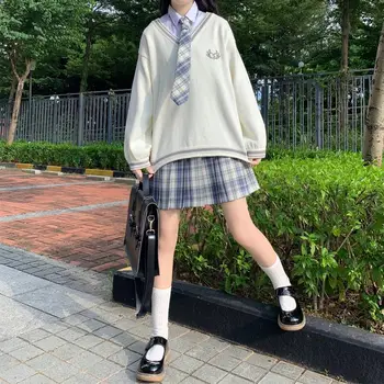 Japansk Kawaii Lolita Girl Sweater Sæt Sød Blid Vintage Preppy Stil JSK Uniform Pige Puff Ærmer Søde Kvinde Pullover Passer til