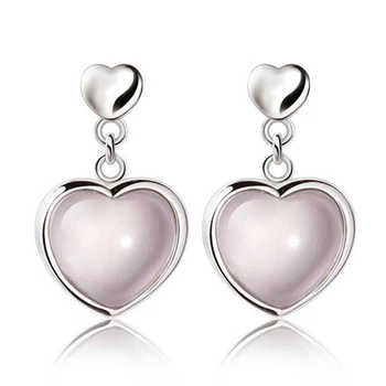 OMHXZJ Engros Smykker Sød Romantisk Mode for Kvinden Gave Hjertet rosakvarts 8 Karat 925 Sterling Sølv Stud Øreringe YS291