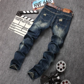 Originale mærke mænd, er denim bukser til Mænd Biker Cowboy Bukser Hip Hop Jeans Brudt Mode Nye Design lige ripped Jeans Bomuld