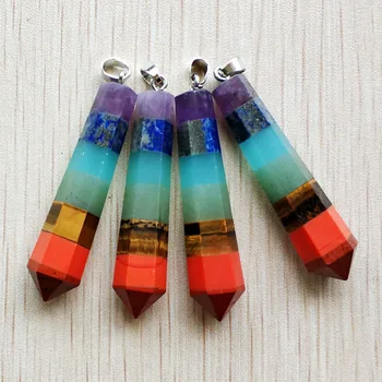 Engros-2stk/masse mode god kvalitet naturlige Rainbow 7 Chakra farver Cylinder vedhæng til smykkefremstilling gratis fragt