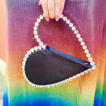 Farve Diamant Cirkulære Aften Taske Kvinder 2020 Ny Runde Håndtag Rhinestone Middag Kobling Pung Damer Half Moon Håndtaske Mode