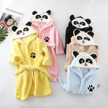 Børn Colar Fleece Panda Hætteklædte Morgenkåbe til Børn slåbrok Badekåbe Tegnefilm Dyr Nattøj Til Piger Drenge Pyjamas