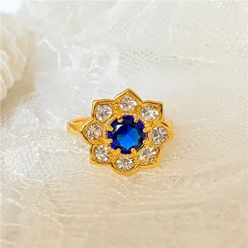 Luksus Kvindelige Blå Krystal Sten Ring, Classic, Guld, Sølv Farve Vielsesringe For Kvinder Vintage Brude Blomster Engagement Ring