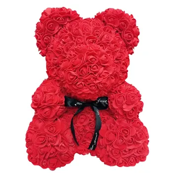 HOT Valentinskort Dag Gave 25cm Rød Rose Bamse Steg Kunstig Blomst Dekoration Julegaver Kvinder Valentines Gave