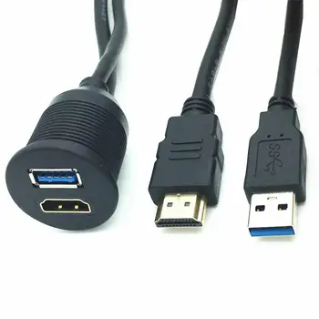 Bilens Instrumentbræt Flush Mount USB3.0 HDMI han til Female USB type+ HDMI hun-port til USB A-type mand + HDMI-hanstik