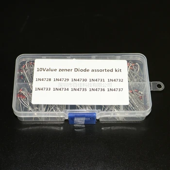 (1N4728~1N4737) 1W Zener Diode Kit-Komponent Boks , 10 modeller, 200pcs