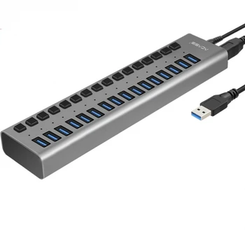 Acasis USB-Hub 3.0 High Speed 16-Port USB 3.0 Hub Splitter On/Off knap med 12V 6A strømforsyningen til MacBook Bærbare PC