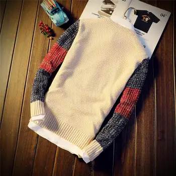 Efteråret og vinteren mænds mode rund hals sweater, tendens personlighed farve matchende slanke unge varm pullover sweater