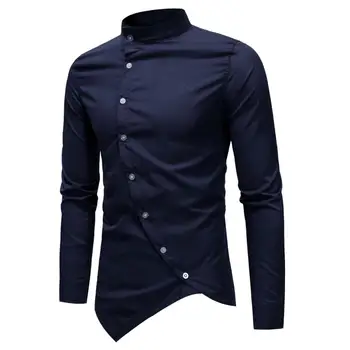 Nye Skjorter til Mænd Casual Mænds Kontor Høj Kvalitet med Lange Ærmer Shirts, Casual Kontrast Montering Sort