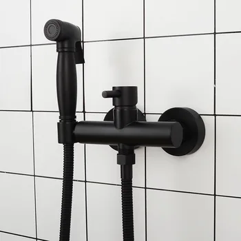 Børstet Guld Messing Badeværelse Bidet Faucet Vægmonteret Varmt Koldt Vand Mixer Bidet Sprayer