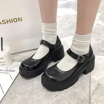 Japanske kvinder er ensartede sko Platform tykke såler alle-match Mary Jane højhælede sko læder sko kvinder 여성화 Женские обувь
