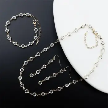 Gennemsigtige, Krystal Kæde Halskæde Sæt Gennemsigtige, Fine Smykker, Guld Farve Korea Stil Simple Mode Halskæde Til Kvinder, Pige