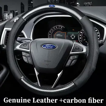 Bil Ægte Carbon Fiber Læder Rat overtræk til Ford EcoSport Kuga Undslippe Ekspedition EL Antal Udforske Ranger Kant fokus