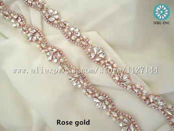 (5 M) Engros hånd syning beaded brude pearl krystal rhinestone applikationer trim til bryllup kjole ramme WDD0405