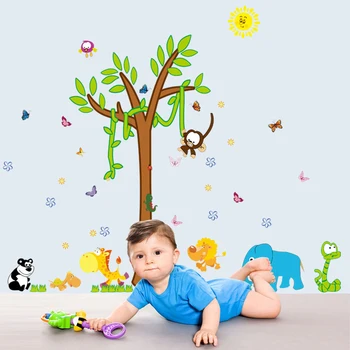 Zs Mærkat Skov Wall Stickers Til Børn Værelses Hjem Indretning Jungle Dyr Vinyl Kids Room Decal Baby Værelse Børnehave Indretning