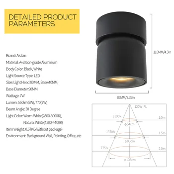 Justerbar vinkel vægmonteret spot light led loftslampe kreative personlighed hjem stue AC 90-260V 7W loft Spot