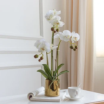 Høj kvalitet, godt designede tabel blomst + vase kunstig Latex orkidé flower arrangement rigtige touch-ins populære