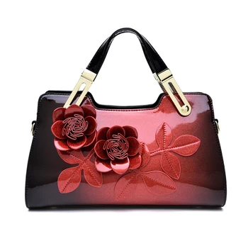 Ny mode trend top håndtag taske patent leather kvinders messenger bag blomster dekoration læder shoulder håndtaske berømte mærke