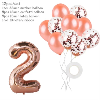 12pcs Rose Guld Konfetti Antal Ballon Sæt Første Fødselsdag Part Indretning Brylluppet Indretning Baby Brusebad Home Decor Tilbehør