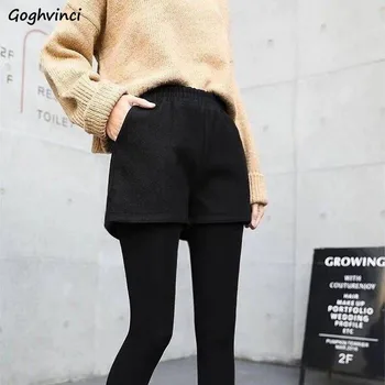 Kvinder Shorts Solid Uldne Høj Elastisk Talje Elegante Vinter Varm Tyk Komfortabel koreansk Stil Løs Oversize 4XL Ulzzang Chic