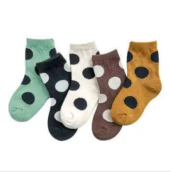 1-12 År 5 par pack engros børns sokker efteråret og vinteren kæmpe bølge punkt farve matchende sokker, børns sokker