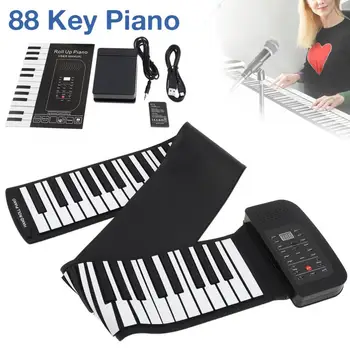 88 tangenter Roll Up Elektronisk Klaver Genopladelige Fleksibel Silikone Keyboard Orgel Indbygget Højttaler Støtte MIDI-Bluetooth