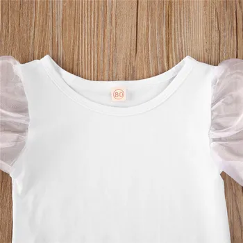 2020 Baby Sommer Tøj Barn Børn Baby Piger Puff Ærme T-shirts og Toppe+ Sløjfeknude Shorts Bukser Børn Tøj Tøj 1-5Y