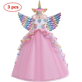 2021New Baby Piger Dress Jul Rainbow Prinsesse Kjole Sommeren Birthday Party Dress Unicorn Cosplay Udføre Kostume 3 -14 År