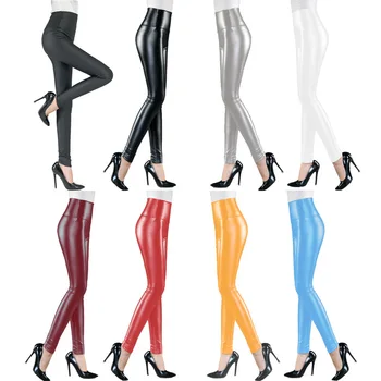 Faux Læder Leggings Bukser Elastisk Højtaljede for Kvinder PU-leggings