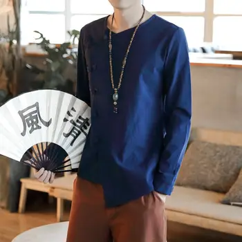 Sinicism Butik 2020 Mænds Kinesisk Stil Spænde Foråret Shirts til Mænd langærmet Vintage Skjorte Mandlige Sommer Bomuld Løs Shirts