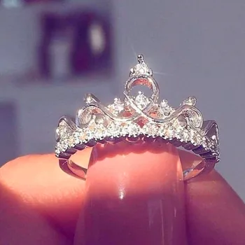 Søde Damer Lille Krone Zircon Ring Mode Rosa Guld Farve, Fyldt Vielsesring Elegante Elsker Dronning Part Ringe Til Kvinder