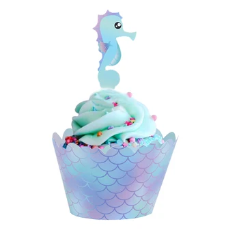 20 sæt Mermaid Party Cupcake Wrappers Tang/Hippocampus/Shell/søstjerner Under havet Fødselsdag og Baby Shower Fest Forsyninger