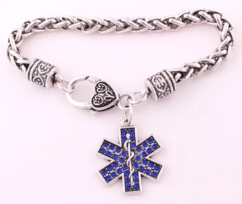 Nye Ankomst antikke splint forgyldt besat med funklende Blå krystal EMT Emergency Medical Technician charm bracelet